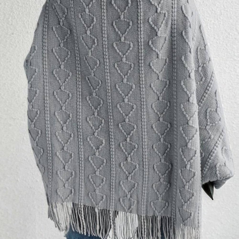 Gray Faux fur Trim Textured Knit  Open front Sweater Cardigan - Picture 4 of 9